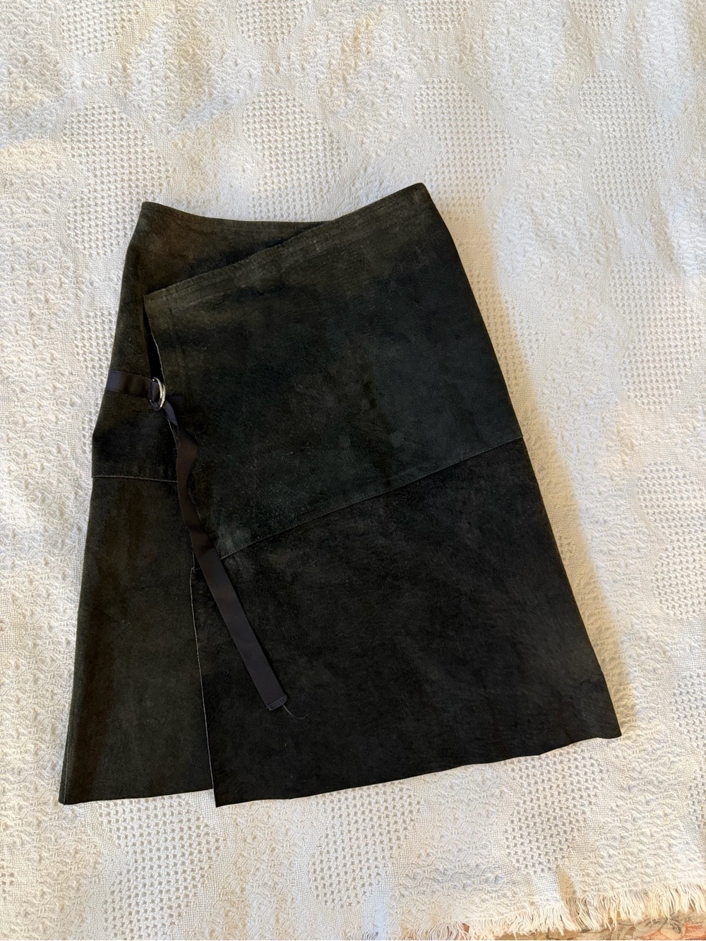 Dark green  Suede A-Line Wrap Skirt with Side Tie